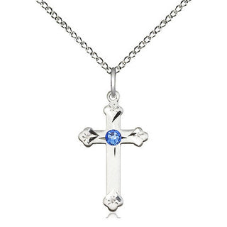 Sterling Silver Cross Pendant with 3mm Sapphire Swarovski stone Necklace
