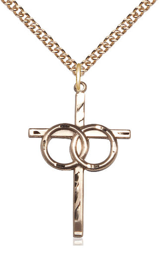 14kt Gold Wedding Rings Cross Medal