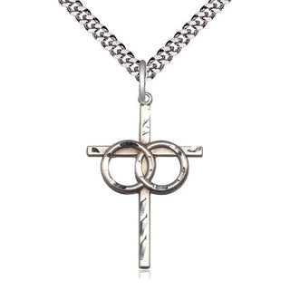 Sterling Silver Wedding Rings Cross Medal Catholic Jewelry