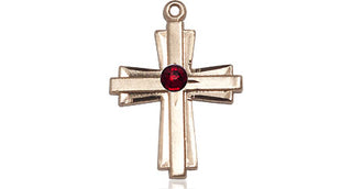 14kt Gold Filled Cross Pendant with a 3mm Garnet Swarovski stone on an 18-inch Gold Filled Light Curb Chain