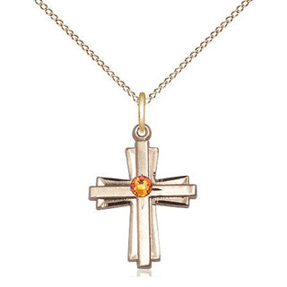 14kt Gold Filled Cross Pendant with 3mm Topaz Swarovski Necklace