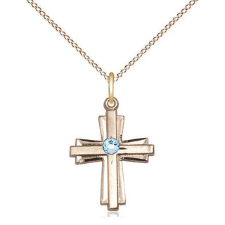 14kt Gold Filled Cross Pendant with 3mm Aqua Swarovski Necklace