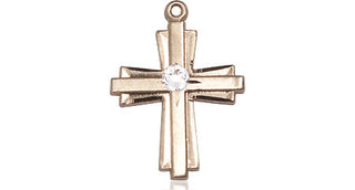 14kt Gold Filled Cross Pendant with a 3mm Crystal Swarovski stone on an 18-inch Gold Filled Light Curb Chain