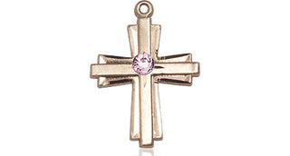 14kt Gold Filled Cross Pendant with a 3mm Light Amethyst Swarovski stone on an 18-inch Gold Filled Light Curb Chain