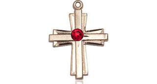 14kt Gold Filled Cross Pendant with a 3mm Ruby Swarovski stone on an 18-inch Gold Filled Light Curb Chain