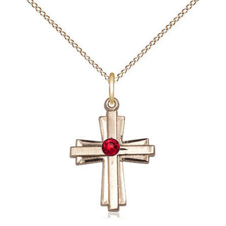 14kt Gold Filled Cross Pendant with 3mm Ruby Swarovski Necklace