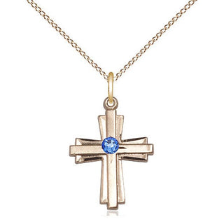 14kt Gold Filled Cross Pendant with 3mm Sapphire Swarovski Necklace