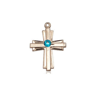 14kt Gold Cross Medal with a 3mm Zircon Swarovski stone