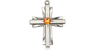 Sterling Silver Cross Pendant with a 3mm Topaz Swarovski stone on an 18-inch Sterling Silver Light Curb Chain