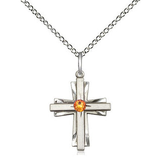 Sterling Silver Cross Pendant with 3mm Topaz Swarovski stone Necklace