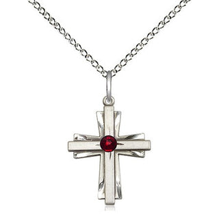 Sterling Silver Cross Pendant with 3mm Garnet Swarovski stone Necklace