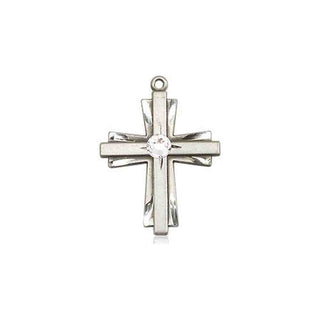 Sterling Silver Cross Pendant with a 3mm Crystal Swarovski stone on an 18-inch Sterling Silver Light Curb Chain