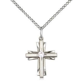 Sterling Silver Cross Pendant with 3mm Crystal Swarovski stone Necklace