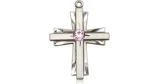 Sterling Silver Cross Pendant with a 3mm Light Amethyst Swarovski stone on an 18-inch Sterling Silver Light Curb Chain