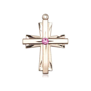 14kt Gold Filled Cross Pendant with a 3mm Rose Swarovski stone on an 18-inch Gold Filled Light Curb Chain