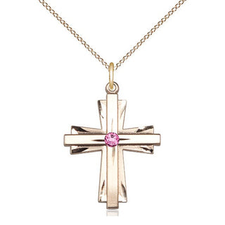 14kt Gold Filled Cross Pendant with 3mm Rose Swarovski Necklace