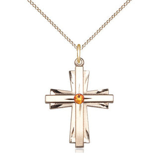 14kt Gold Filled Cross Pendant with 3mm Topaz Swarovski Necklace