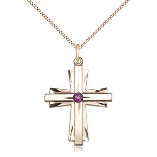 14kt Gold Filled Cross Pendant with 3mm Amethyst Swarovski Necklace