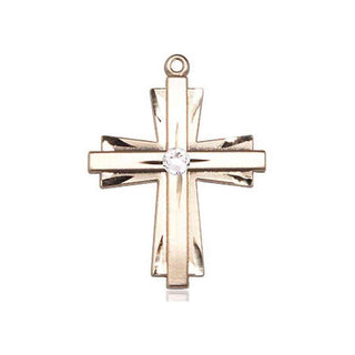 14kt Gold Filled Cross Pendant with a 3mm Crystal Swarovski stone on an 18-inch Gold Filled Light Curb Chain