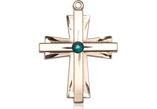 14kt Gold Filled Cross Pendant with a 3mm Emerald Swarovski stone on an 18-inch Gold Filled Light Curb Chain