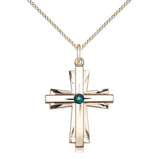 14kt Gold Filled Cross Pendant with 3mm Emerald Swarovski Necklace