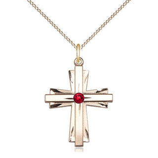 14kt Gold Filled Cross Pendant with 3mm Ruby Swarovski Necklace