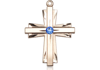 14kt Gold Filled Cross Pendant with a 3mm Sapphire Swarovski stone on an 18-inch Gold Filled Light Curb Chain