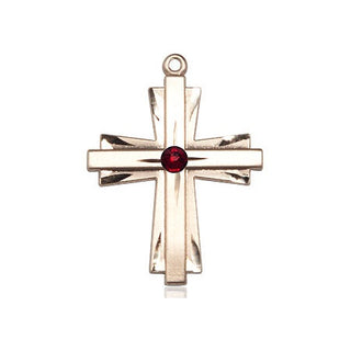 14kt Gold Cross Medal with a 3mm Garnet Swarovski stone