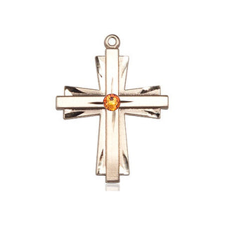 14kt Gold Cross Medal with a 3mm Topaz Swarovski stone