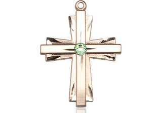 14kt Gold Cross Medal with a 3mm Peridot Swarovski stone