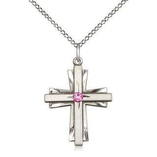 Sterling Silver Cross Pendant with 3mm Rose Swarovski stone Necklace