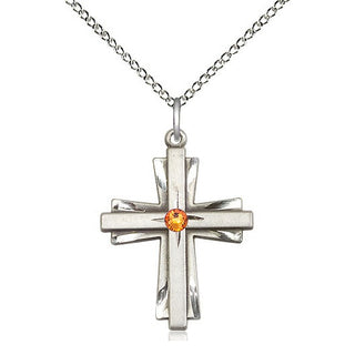 Sterling Silver Cross Pendant with 3mm Topaz Swarovski stone Necklace