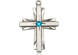 Sterling Silver Cross Pendant with a 3mm Zircon Swarovski stone on an 18-inch Sterling Silver Light Curb Chain