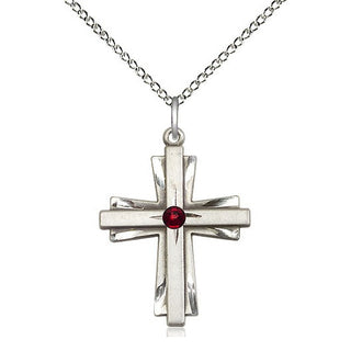 Sterling Silver Cross Pendant with 3mm Garnet Swarovski stone Necklace