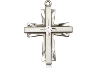 Sterling Silver Cross Pendant with a 3mm Crystal Swarovski stone on an 18-inch Sterling Silver Light Curb Chain