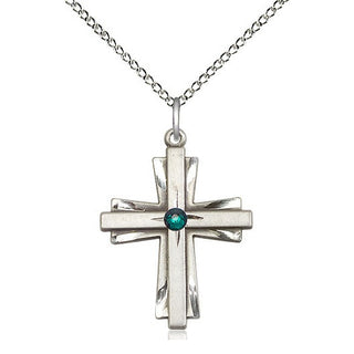 Sterling Silver Cross Pendant with 3mm Emerald Swarovski stone Necklace