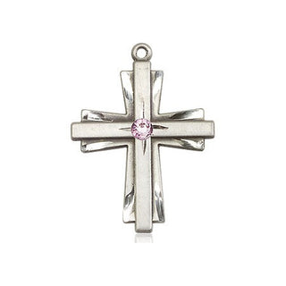 Sterling Silver Cross Pendant with a 3mm Light Amethyst Swarovski stone on an 18-inch Sterling Silver Light Curb Chain