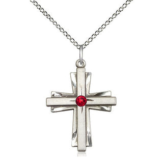 Sterling Silver Cross Pendant with 3mm Ruby Swarovski stone Necklace