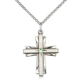 Sterling Silver Cross Pendant with 3mm Peridot Swarovski stone Necklace