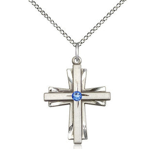 Sterling Silver Cross Pendant with 3mm Sapphire Swarovski stone Necklace
