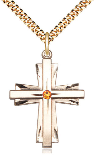 14kt Gold Filled Cross Pendant with 3mm Topaz Swarovski Necklace