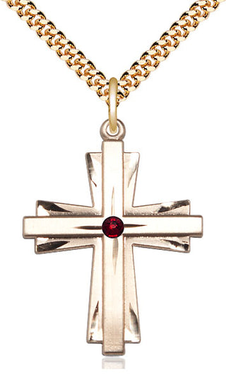 14kt Gold Filled Cross Pendant with 3mm Garnet Swarovski Necklace