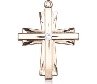 14kt Gold Filled Cross Pendant with a 3mm Crystal Swarovski stone on an 24-inch Gold Plate Heavy Curb Chain