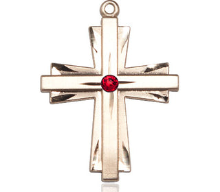 14kt Gold Filled Cross Pendant with a 3mm Ruby Swarovski stone on an 24-inch Gold Plate Heavy Curb Chain