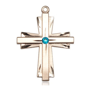 14kt Gold Cross Medal with a 3mm Zircon Swarovski stone