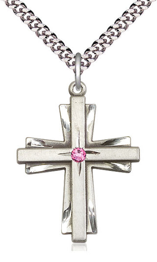 Sterling Silver Cross Pendant with 3mm Rose Swarovski Necklace