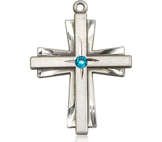 Sterling Silver Cross Pendant with a 3mm Zircon Swarovski stone on an 24-inch Light Rhodium Heavy Curb Chain