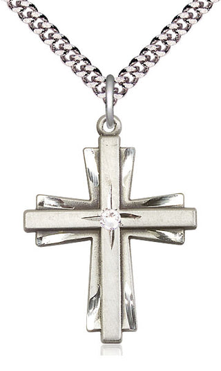 Sterling Silver Cross Pendant with 3mm Crystal Swarovski Necklace