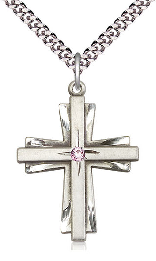 Sterling Silver Cross Pendant with 3mm Light Amethyst Swarovski Necklace