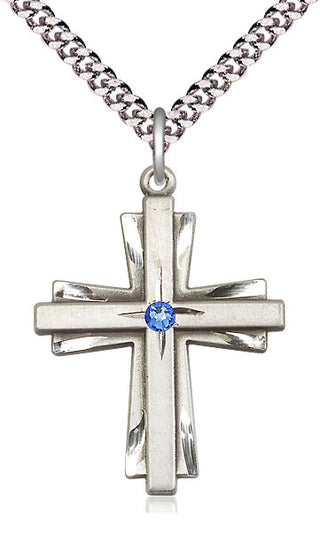 Sterling Silver Cross Pendant with 3mm Sapphire Swarovski Necklace